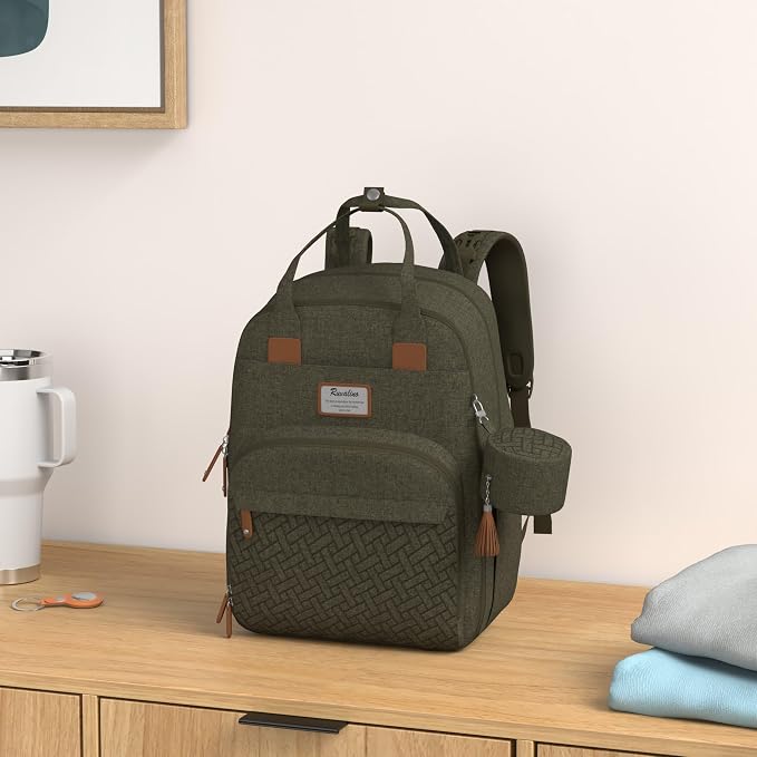 RUVALINO Diaper Bag Backpack, Large Capacity, Waterproof, Olive Green - Image 2