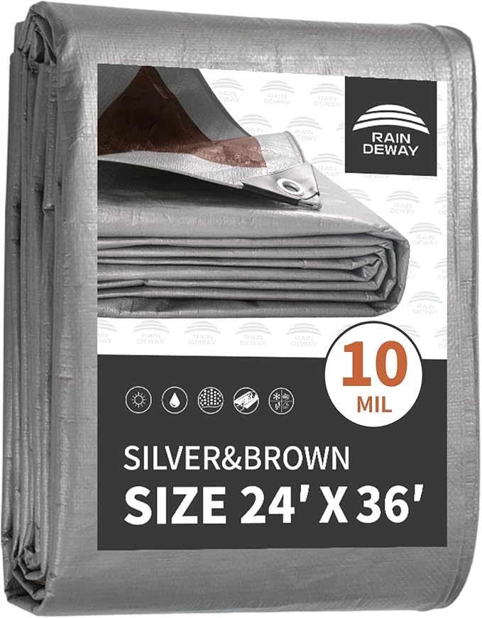 Tarps Heavy Duty Waterproof 24x36 Feet, 10Mil Multipurpose Large Tarp Cover by RAINDEWAY
