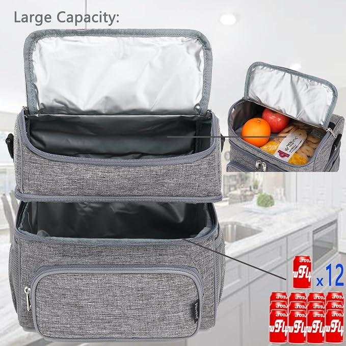 FlowFly Double Layer Cooler Insulated Lunch Bag Adult Lunch Box Large Tote Bag - Image 5