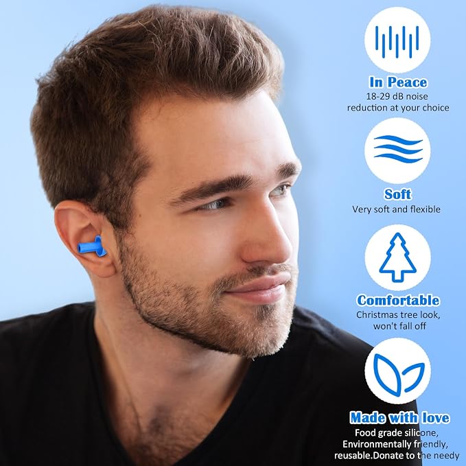 TrelaCo 100 Pairs Ear Plugs Bulk, NRR 29dB Reusable Silicone Ear Plugs - Image 3