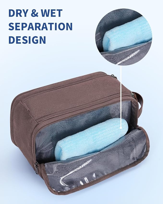 WANDF Toiletry Bag for Men Travel Toiletry Organizer Canvas and Leather Dopp - Image 2