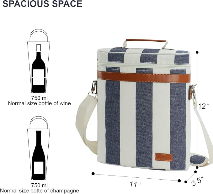 Zormy 3 Bottle Insulated Wine Tote Cooler Bag, Portable Carrier - Image 4