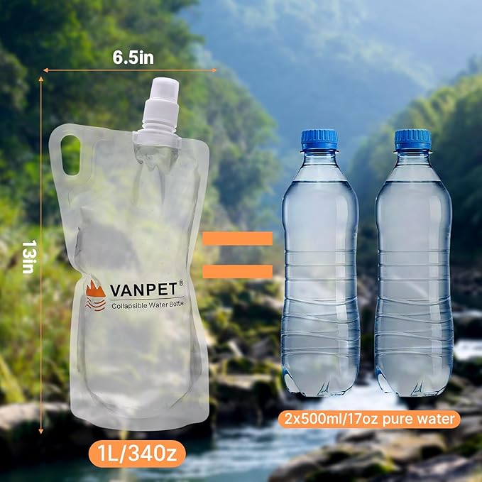 1L Hiking Collapsible Water Bottles, 33OZ BPA-Free Plastic Flasks, Reusable - Image 3