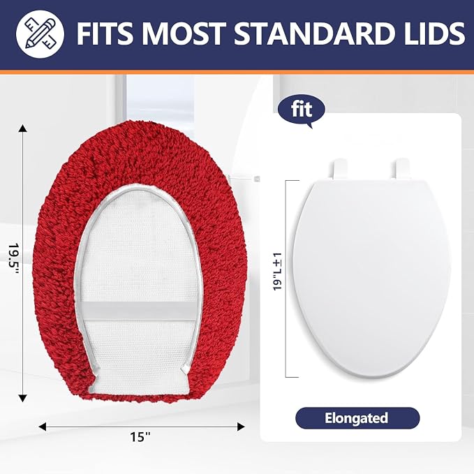 Microfiber Elongated Toilet Seat Cover 19.5"x 15" Machine Washable Solid Toilet - Image 2