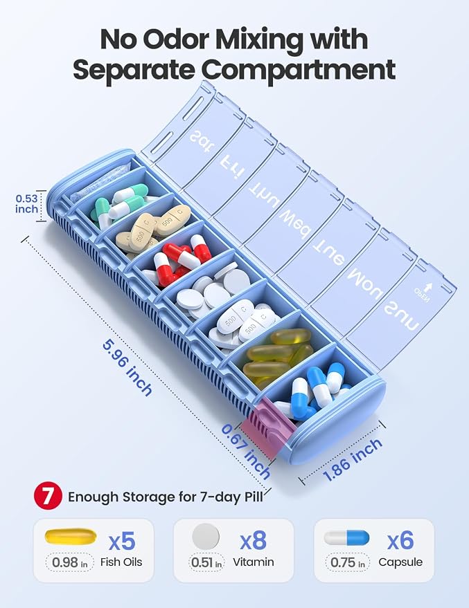 Vaydeer Metal Travel Pill Organizer, 7 Day Weekly Pill Box, Large Capacity - Image 2