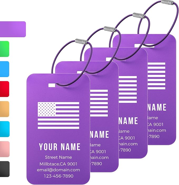 Personalized Luggage Tags, Custom Luggage Tags 4 Pack TSA Approved Double Sided by Unknown