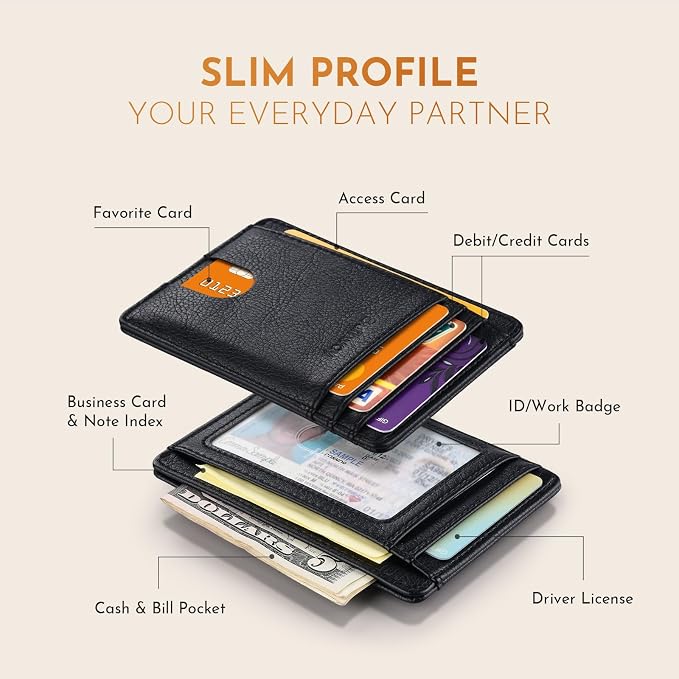 Buffway Slim Minimalist Front Pocket RFID Blocking Leather Wallets - Image 3