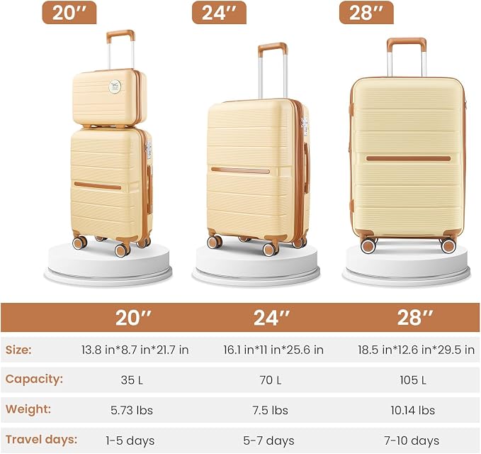 Campfun Luggage Sets 4 Piece, Expandable Carry On Luggage Set Hardshell PP - Image 2