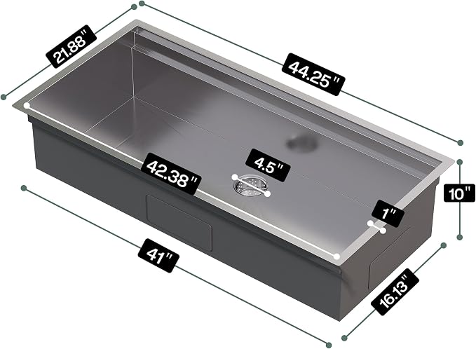 44.3-Inch Undermount Kitchen Sink Workstation, 16 Gauge 304 Stainless Steel - Image 8