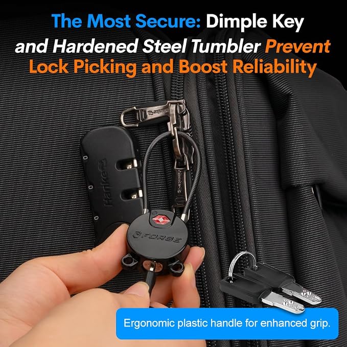 Forge TSA Approved Luggage Locks Ultra-Secure Dimple Key Travel Cable Locks - Image 2