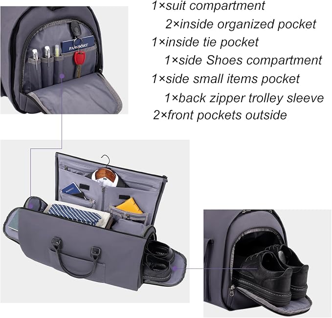 Modoker Garment Convertible Weekender Bag, Carry on Canvas Garment Duffle Bag - Image 3