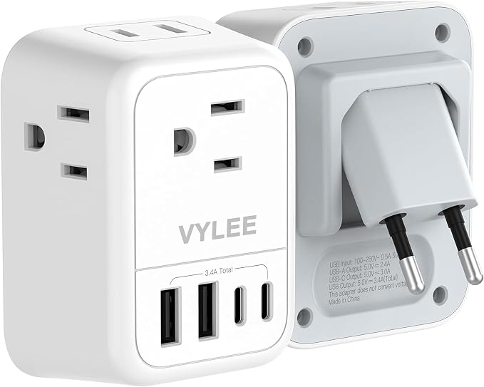International Travel Adapter, Europe Travel Adapter by VYLEETechnology
