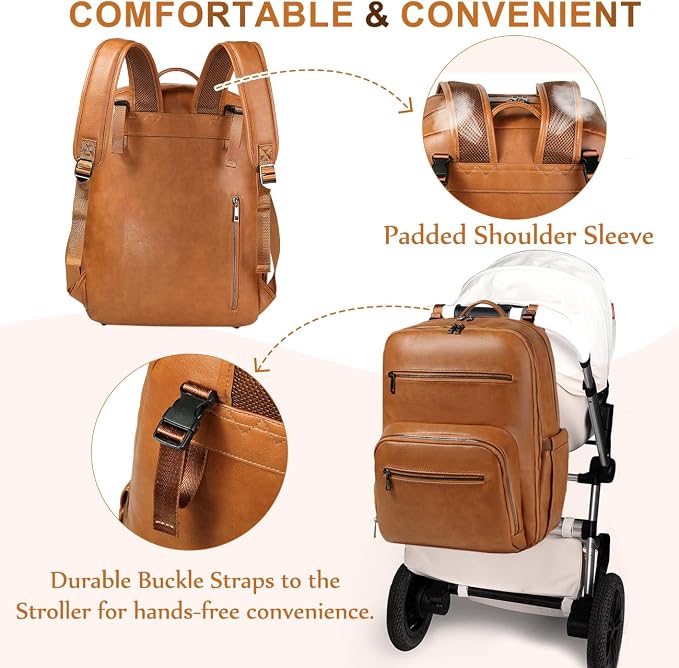 VASCHY Diaper Bag Backpack for Mum Dad, Unisex Large Waterproof Vegan Leather - Image 6