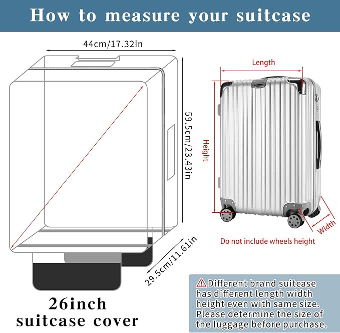 Yotako Upgraded Zippered Clear PVC Suitcase Cover, 26 Inch Luggage Covers - Image 3
