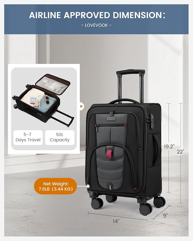 Carry On Luggage 22x14x9 Airline Approved, 22-Inch Suitcases - Image 4
