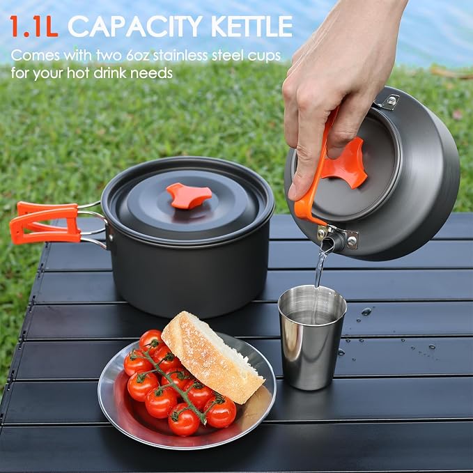 20Pcs Camping Cookware Mess Kit, Non-Stick Lightweight Camping Pots and Pans - Image 4