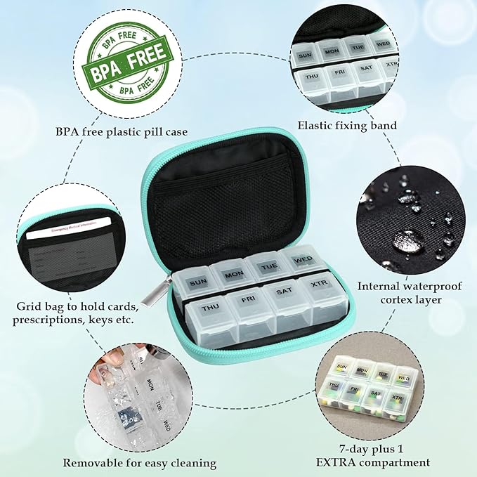 Serfeymi Weekly Travel Pill Organizer Pill Case - Image 4