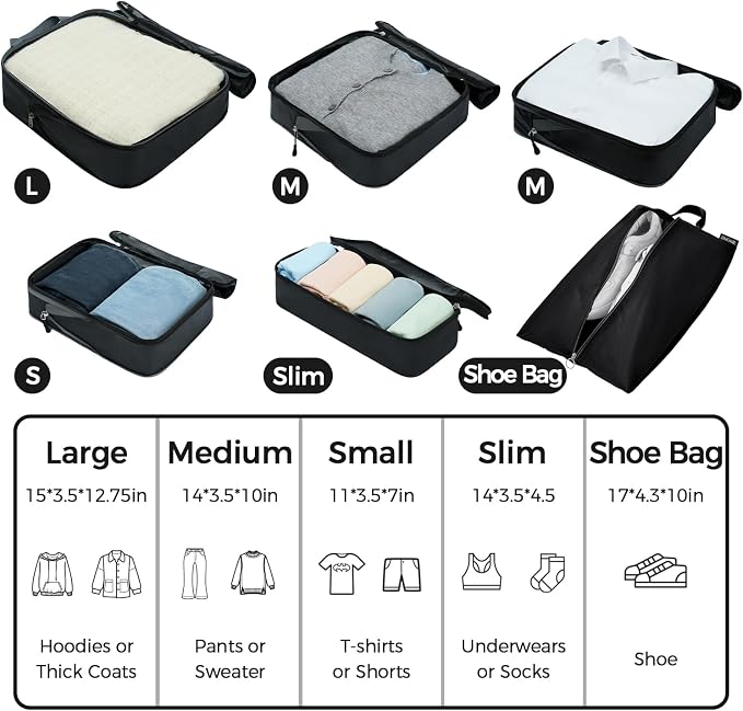 BAGAIL 6 Set Ultralight Compression Packing Cubes Packing Organizer - Image 2