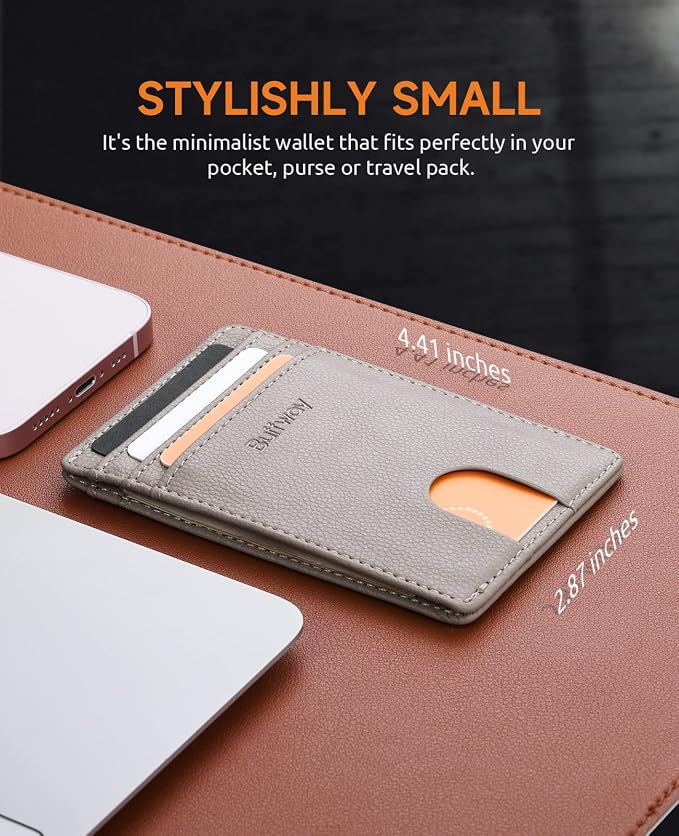 Buffway Mens Slim Wallet, Minimalist Thin Front Pocket Leather Credit Card - Image 6