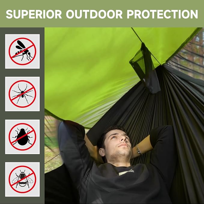 Camping Hammock with Mosquito Net and Sunshade, Backpacking Hammock with Ridge - Image 5
