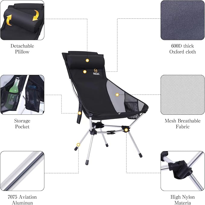 Nice C Ultralight High Back Folding Camping Chair, Backpacking Chair, Compact & - Image 4