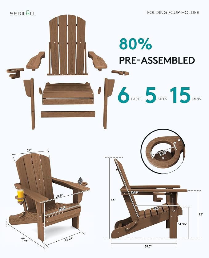 SERWALL Adirondack Chair with Cup Holders - Image 3
