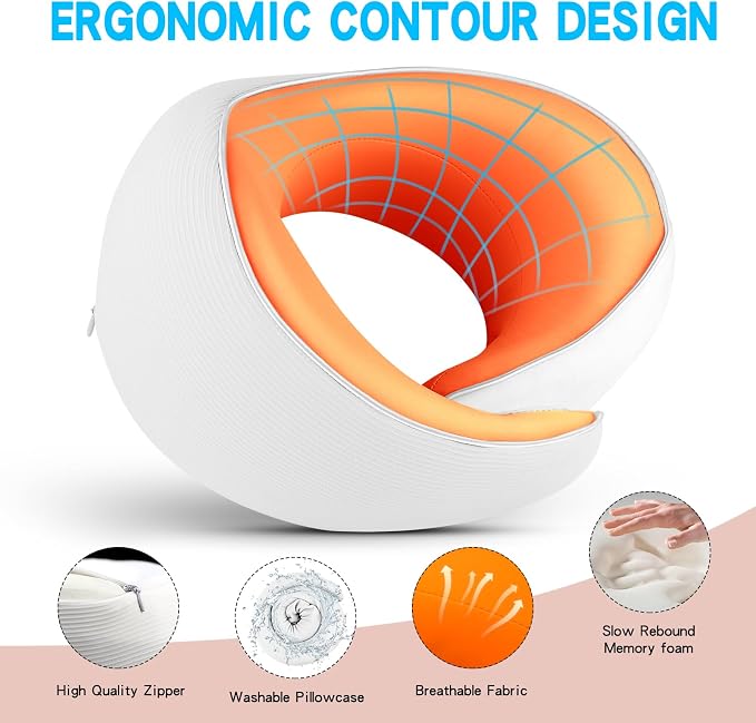 Adjustable Memory Foam White U-Shaped Travel Pillow - Image 5