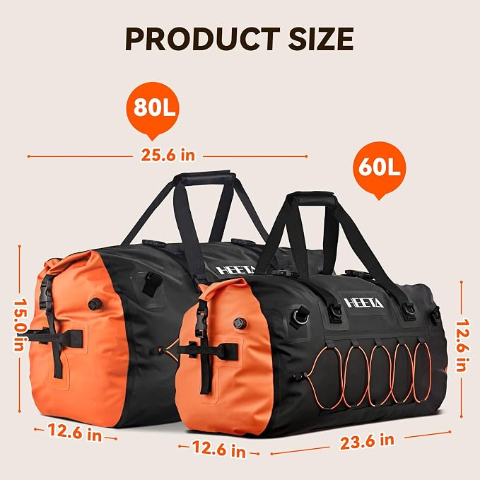 HEETA Waterproof Duffel Bag Motorcycle Dry Bag Backpack, 60L/80L Extra Large - Image 5