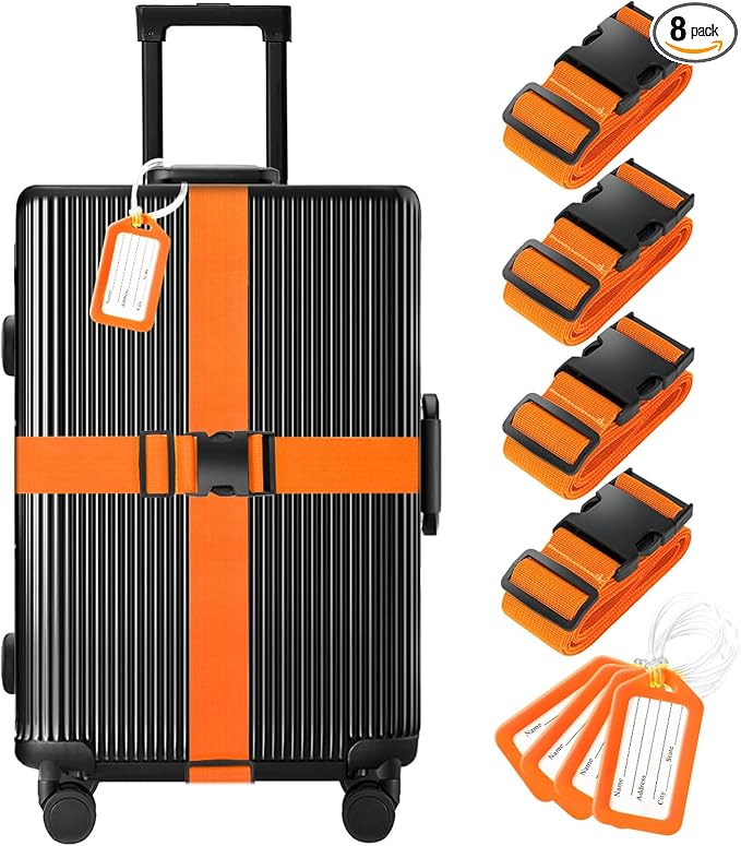 8 Pack Luggage Straps and Tags Set, Luggage Straps by Gostwo