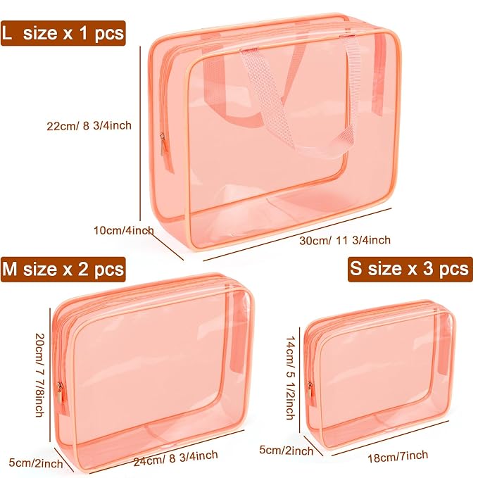 APREUTY Clear Makeup Bags, TSA Approved 6 Pcs Cosmetic Makeup Bags Set Clear PVC - Image 2