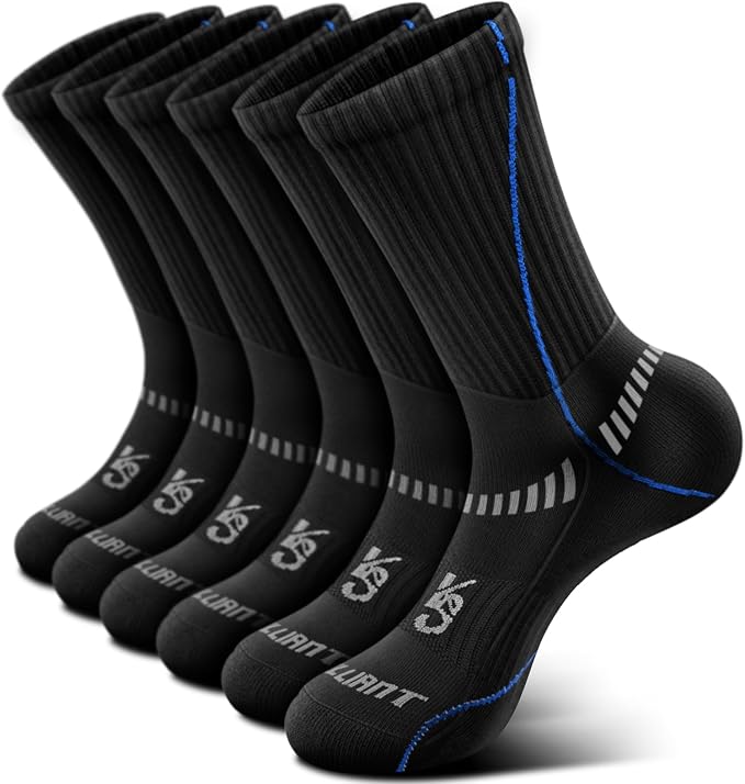 BULLIANT Compression Socks for Men 6Pairs, Athletic Crew Socks Cushioned For by BULLIANT