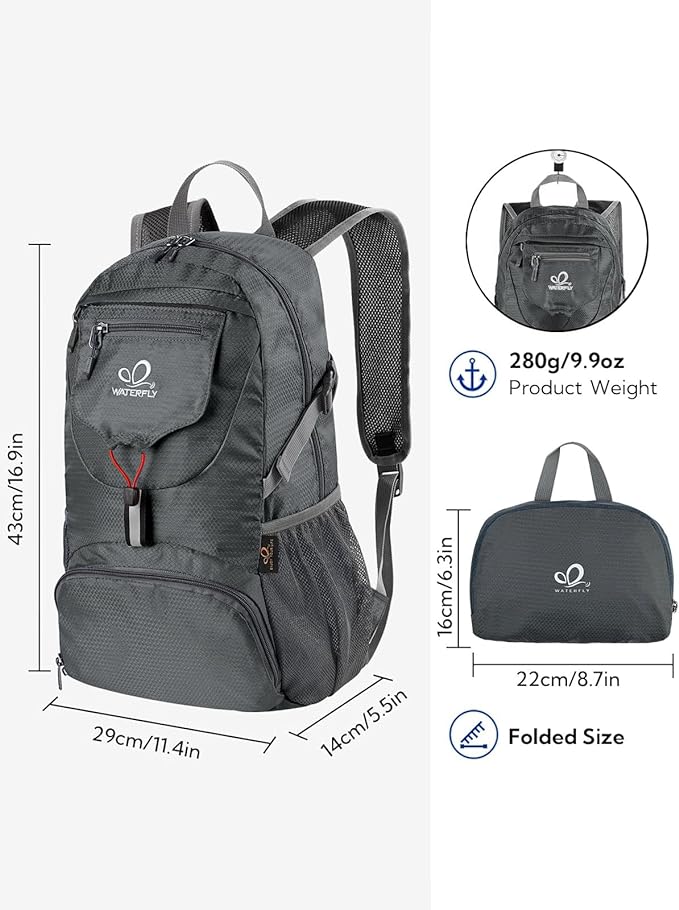 WATERFLY Small Lightweight Packable Backpack: 20l Ultra Light Foldable Travel - Image 2