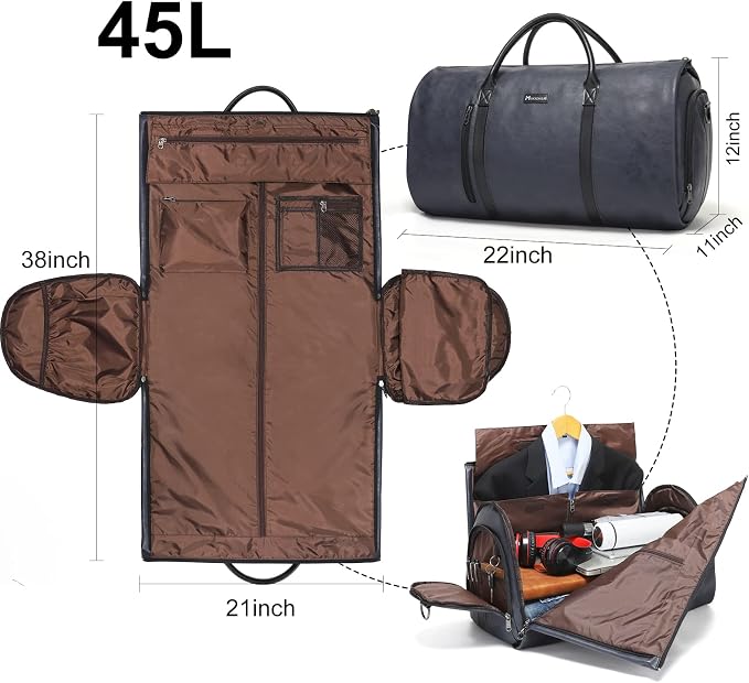 Modoker Convertible Leather Garment Bag, Carry on Garment Bags - Image 5