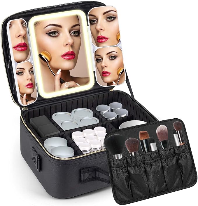 Mid-Size Makeup Bag with LED 1X5X10X20X30X Magnifying Mirror and Travel Makeup by saiggnyyVANITYMIRROR