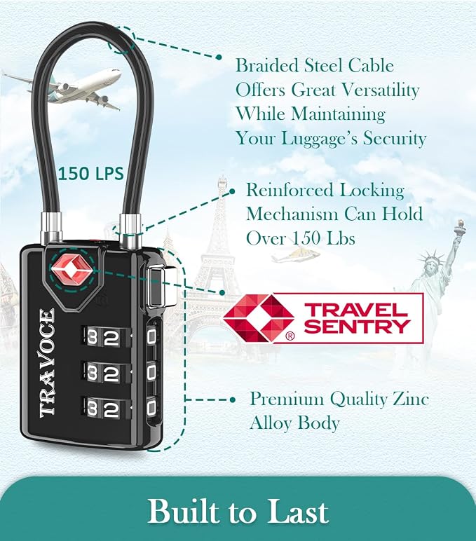Search Alert TSA Approved Travel Combination Luggage Cable Locks - Image 6