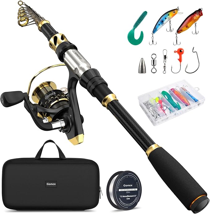 Fishing Rod and Reel Combo Telescopic Pole Set by Gonex