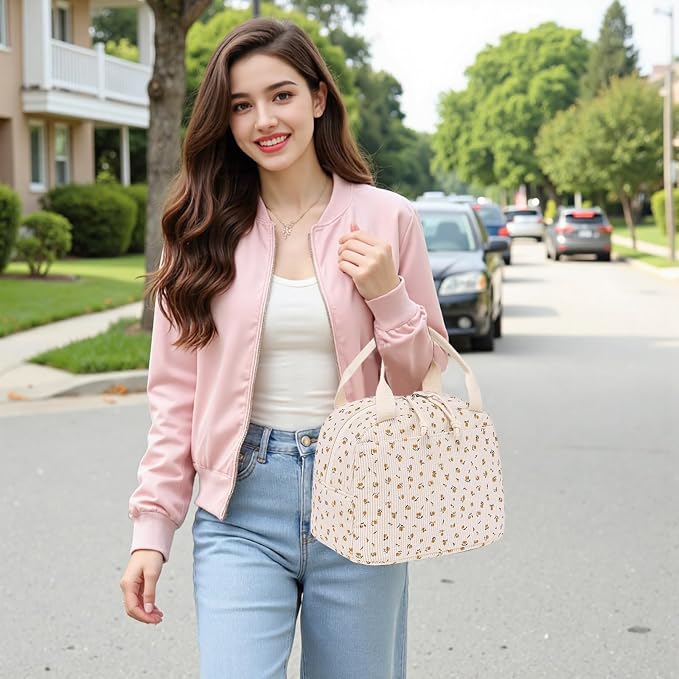 Bluboon Lunch Bag for Women Men Cute Corduroy Lunch Tote Bags Reusable - Image 5