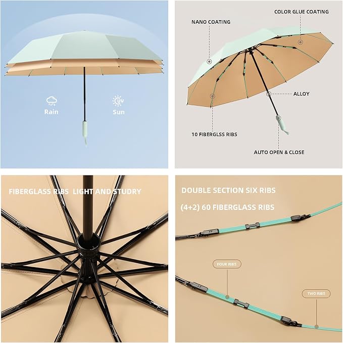 Folding Umbrella Anti-UV Compact Durable Folding Umbrella Auto Open Close - Image 2
