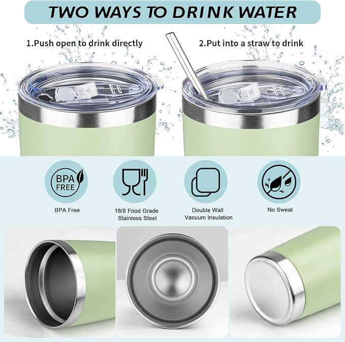20oz Tumbler with Straw and Brush, Stainless Steel Vacuum Insulated tumbler - Image 3