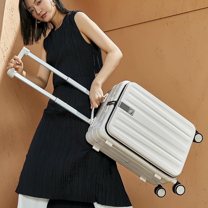 Hanke 20 Inch Carry On Luggage Aluminum Frame Front Opening Rolling Suitcase PC - Image 9