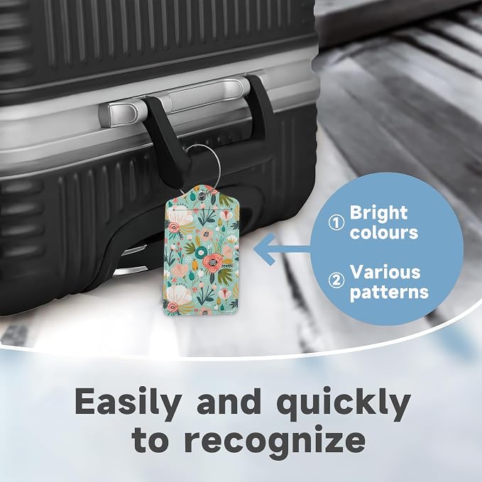2 Pack Leather Luggage Tag for Suitcase Spring Flowers Leaves Berries Unique - Image 4