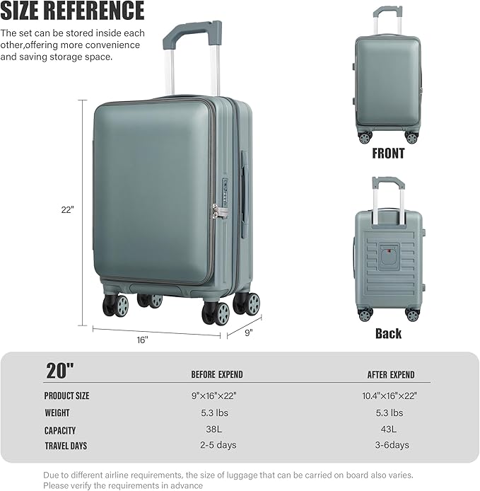buy 0ne get 0ne free! Carry On Luggage Front Opening 20in Suitcase - Image 6
