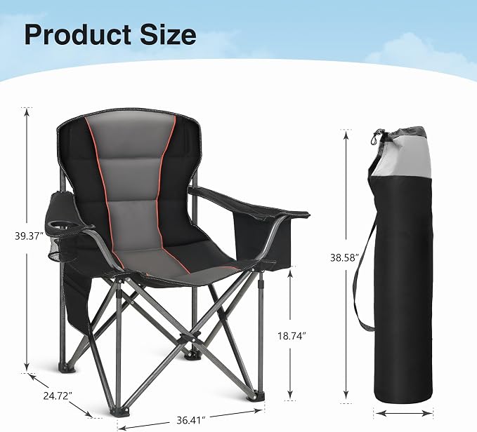 HIGH POINT SPORTS Oversized Portable Camping Folding Chair, Heavy Duty Foldable - Image 2