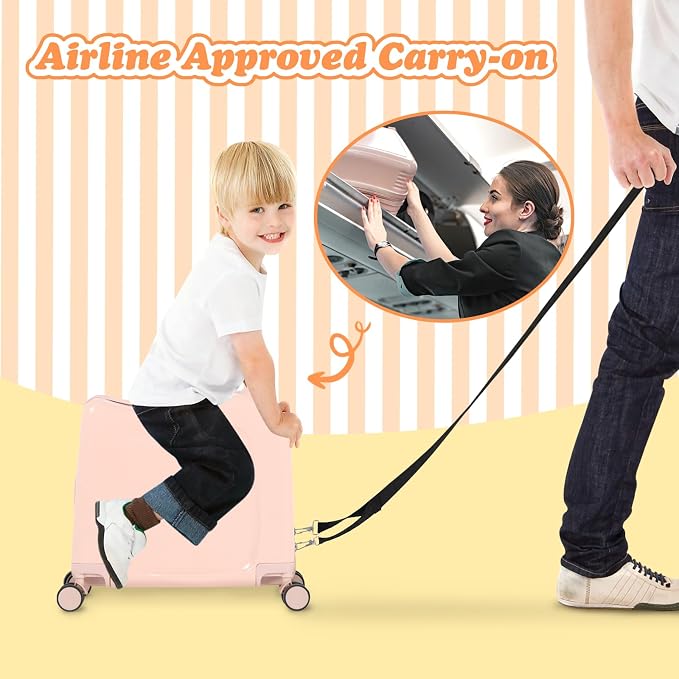 20" Ride-On Travel Suitcase for Kids, Cute Ear Toddler Carry on Luggage - Image 7