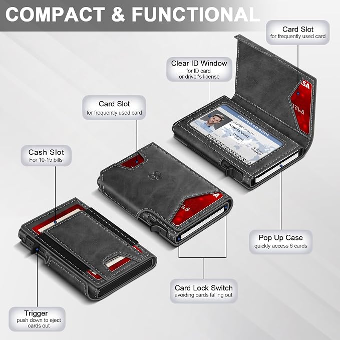 Wallet for Men Wallet with Slim Pop Up Card Holder 9-13 Cards, Bifold - Image 5