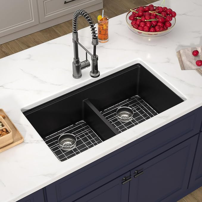 33 Inch Black Undermount Granite Composite Kitchen Sink Under Counter Quartz - Image 4