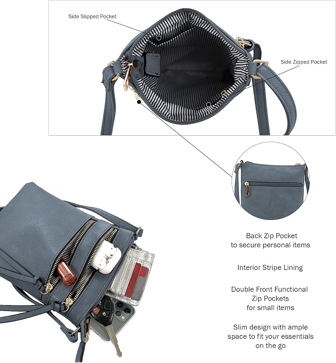 DELUXITY | Crossbody Purse Bag | Functional Multi Pocket Double Zipper Purse | - Image 4