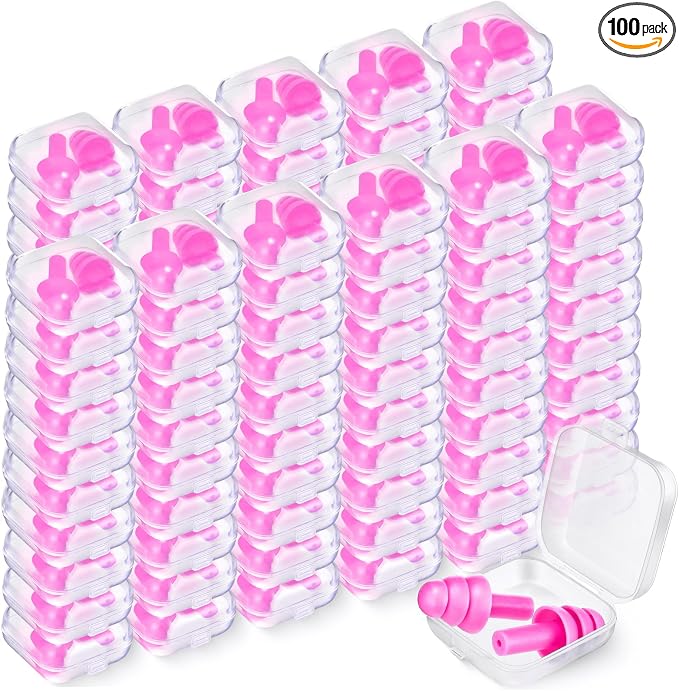 TrelaCo 100 Pairs Ear Plugs Bulk, NRR 29dB Reusable Silicone Ear Plugs by TrelaCo