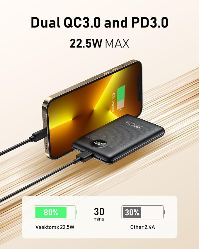 VEEKTOMX Small Portable Charger, Mini Power Bank 10000mAh, PD 22.5W Fast - Image 2