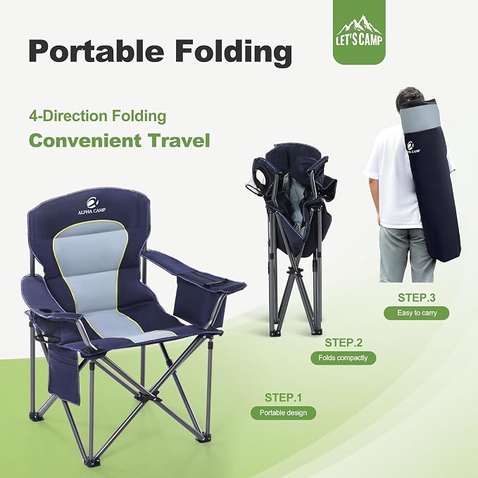 LET'S CAMP Oversized Folding Camping Chair Portable Outdoor Heavy Duty Padded - Image 9